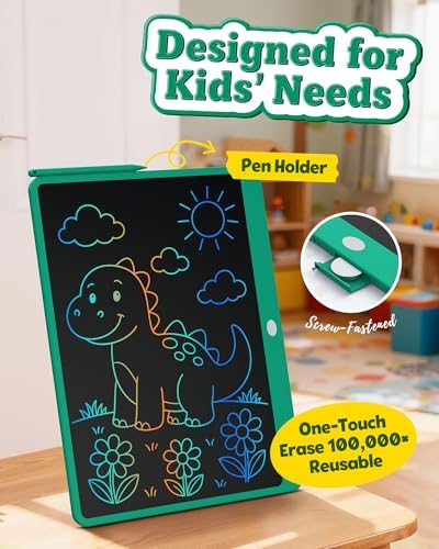 Bravokids 16 Inch LCD Writing Tablet for 3-8 Year Olds - Electronic Drawing Pad and Doodle Board as Educational Birthday Gifts for Girls and Boys (Green)