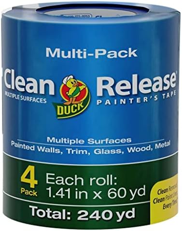Duck Clean Release Blue Painters Tape, Masking Tape for Paint Projects, 1.5 in (1.41 in x 60 yd), 240460, 4 Rolls (Pack of 8)