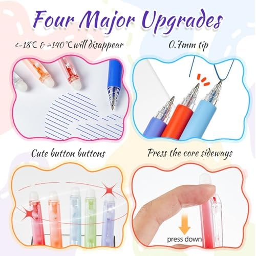 36 Colors Erasable Gel Pens, 2025 Upgraded Retractable Colored Pen with Fine 0.7mm Tip, Multi Color Nurse pens, Erasable Pens Multicolor for Office, School Supplies (12 colors)