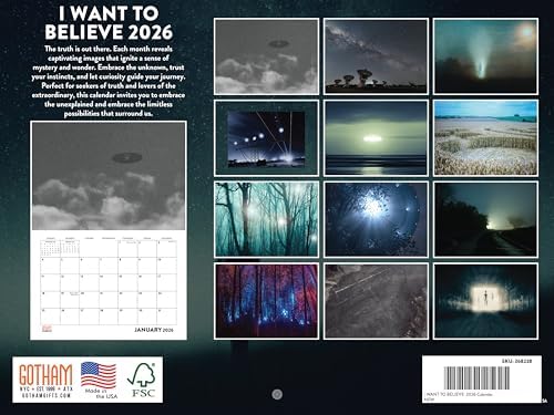 I Want to Believe UFO Calendar 2026 Aliens Monthly Wall Calender 12 Month | American Made In The USA