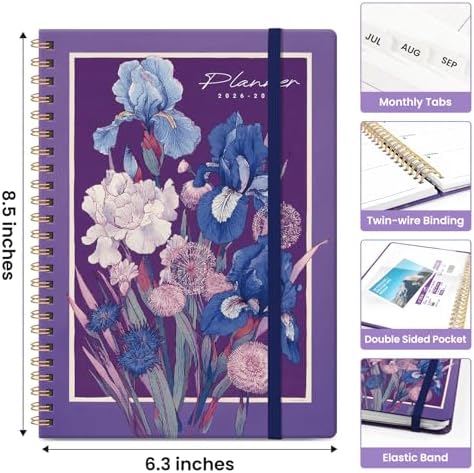Planner 2026-2027, Jul 2026-Jun 2027 Academic Monthly & Weekly Planner | 6.3" x 8.5" Hardcover Calendar Planner for Women, Spiral Organizer with tabs, School Office Home Supplies, Velour Petal
