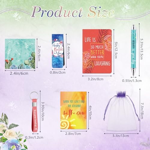 Pasimy 218 Pcs Inspirational Stationery Gifts Motivational Mini Notepad Pen Quote Bookmarks Stress Relief Stickers Inspiring Silicone Keychains for Home Office Appreciation Gift(Plant)