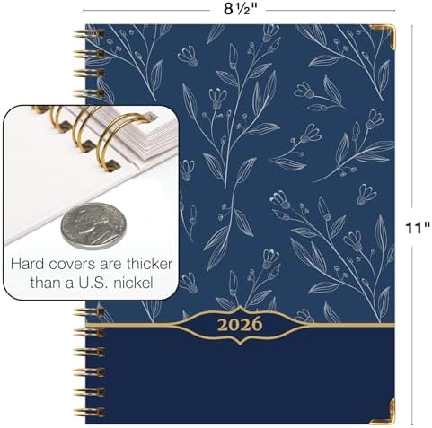 LARGE PRINT HARDCOVER 2026 Planner, 8.5"x11": 14 Months (November 2025 - December 2026), Daily Weekly Monthly Planner, Yearly Agenda, Bookmark, Pocket Folder and Sticky Note Set (Blueberry Vines)