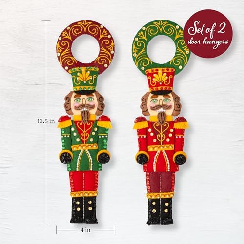 Bucilla, Felt Applique 2 Piece Door Hanger Kit, Nutcracker Duo, Perfect for Holiday DIY Arts and Crafts Projects, 89704E