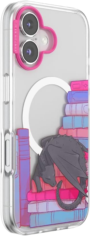 PopSockets iPhone 16 Phone Case with MagSafe- Curled Up & Cozy | Magnetic, Wireless Charging, Camera & Drop Protection, Bookish, Dragon