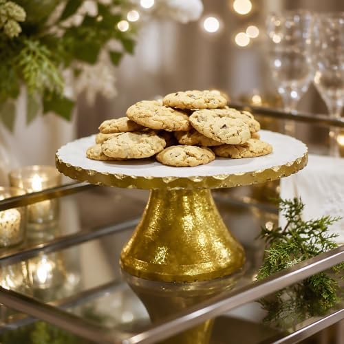 Mud Pie Marble Pedestal Cake Stand, Gold, 11 Inch Dessert Server