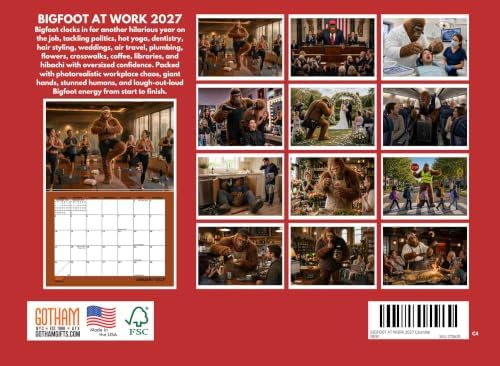 Bigfoot At Work Calendar 2027 Monthly Wall Calender 12 Month | American Made In The USA