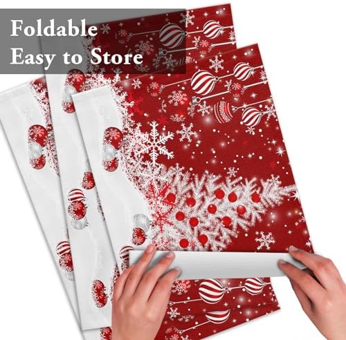 Red Christmas Placemats Set of 6, White Xmas Tree Snowflakes Red Balls Heat Resistant Washable Table Place Mats Winter Cotton Table Linens Party Holiday Decor for Kitchen Dining Outdoor Indoor