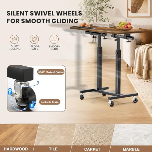 Elowen Rolling Laptop Desk with Wheels, Double-Pole Portable Overbed Table