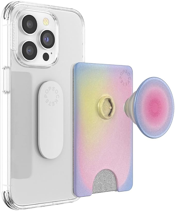 PopSockets Adhesive Phone Wallet with Grip- Aura | PopWallet, Holds 3-5 Cards, Swappable Top, Kickstand, Purple, Aura, Electronic Accessories, For iPad/Kindle/iPhone/Android