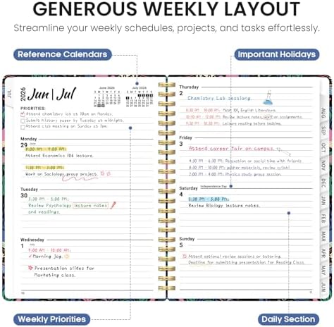 Planner 2026-2027, Monthly & Weekly Jul 2026-Jun 2027 Calendar Planner