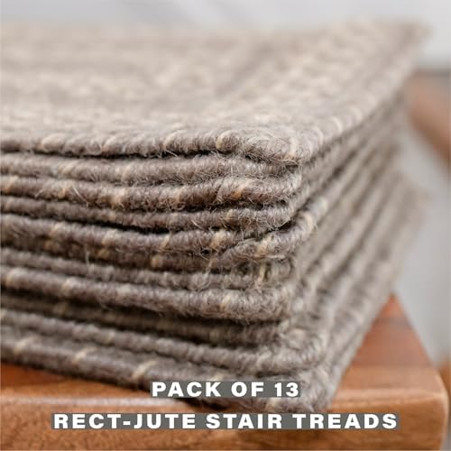 Homespice Grey Cloud Jute Braided Stair Treads, Rect 8x28 Set of 13