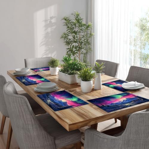 Batmerry Christmas New Year Linen Placemats Set of 8, Snow red Fruit Blue Background Washable Table Mats for Kitchen Table Thickened Heat Insulation Dining Set Indoor Outdoor 12X18 in