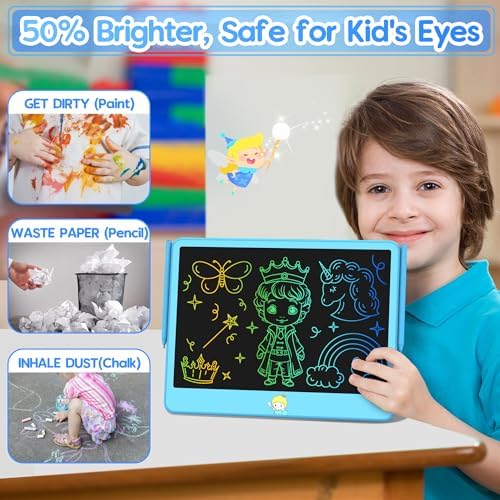 Hockvill LCD Writing Tablet for Kids 12 Inch, Toys for Boys Girls Drawing Pad for 3 4 5 6 7 Year Old Kids Toys, Toddler Erasable Doodle Board Travel Essentials, Christmas Birthday Gift for Kids - Blue