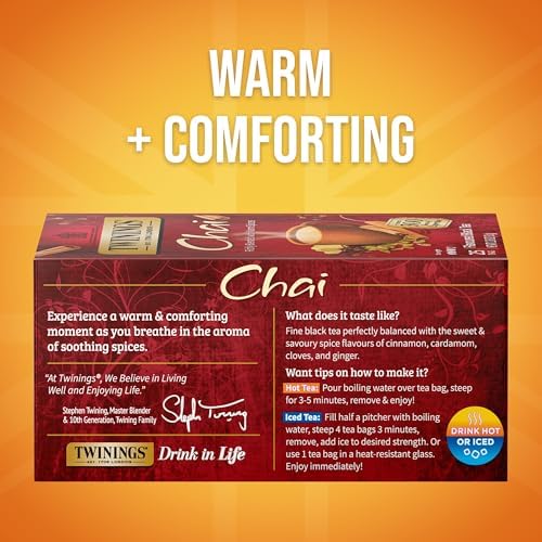 Twinings Chai Spiced Black Tea Bags, 25 CT Box (6 Pack)