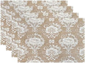 Batmerry Floral Linen Placemats Set of 4, Template White Lace Background Washable Table Mats for Kitchen Table Thickened Heat Insulation Dining Set Indoor Outdoor 12X18 in