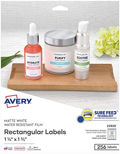 Avery Printable Blank Rectangle Labels, 1.25" x 1.75", White, 256 Customizable Labels (22828)