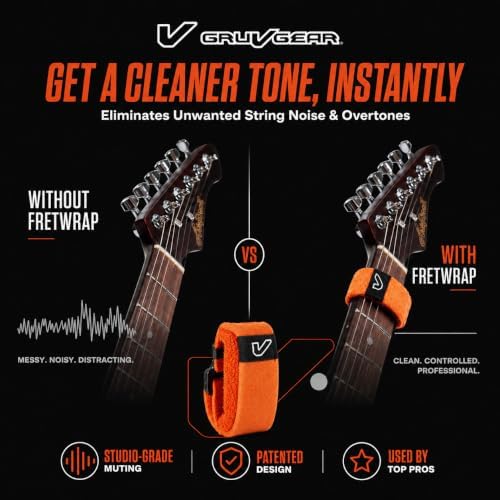 Gruv Gear Fret Wrap & Guitar Mute, Fretwrap for Acoustic, Electric & Bass | String Dampener Recording, Tapping & Practice Accessory (3 Pack, Medium Orange, Fits 5 String Bass, 7 String Guitar)