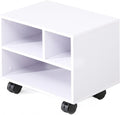 FITUEYES Printer Stand Under Desk, Small Wood Mobile Printer Table, White | Work Cart on Removable Casters, with 3 Storage Organizer Compartments for Home Office, 15.7 in. W x 11.8 in. D x 13.8 in. H