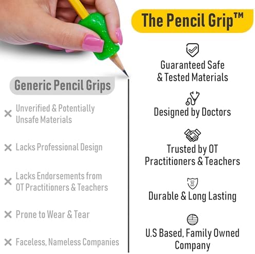 The Pencil Grip Glitter Pencil Grippers 6 Pcs, Pencil Grips for Kids Handwriting, Ergonomic Pen Grip for Righties & Lefties, Pencil Holder for Kids, Toddlers, Adults, Writing Tool with Finger Cushion