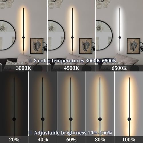 KELUOLY Dimmable Plug in Wall Sconce Set of 2,Black 39.37" LED Wall Light with Remote,Adjustable Color Temperature Brightness,Wall lamp with Timer for Living Room,Bedroom and Accent Lighting