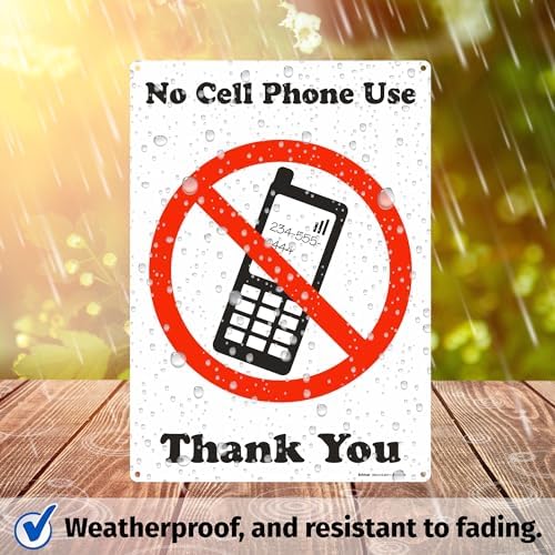 Brimar No Cell Phone Use Thank You Sign, 10" X 14", Bold Text and Symbol