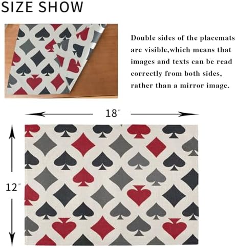 ALAZA Playing Card Suits in Red Black Pattern 1 PC Placemats Rectangle Table Mat for Dining Table Restaurant Kitchen Home Decor, 12" x 18"