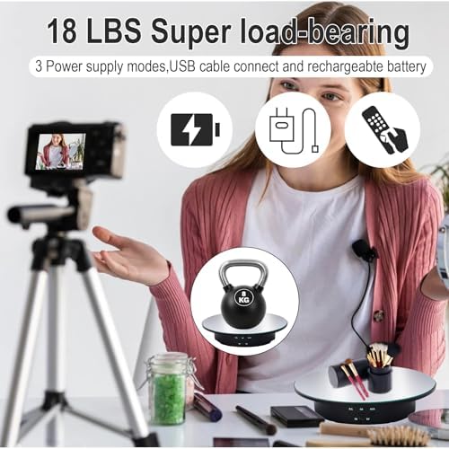 JAYEGT Motorized Rotating Display Stand, 7.87inch /17.6lbs Load, 360 Degree Electric Rotating Turntable for Photography Products，Jewelry，with 5 Colors Backgrounds , Mirror Cover (Black/Remote Control)