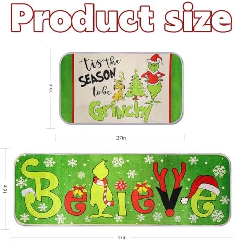 Christmas Decorations Indoor Christmas Kitchen Bathroom Door Mat Non Slip and Washable Winter Rubber Santa Snowflakes Door Mat for Outdoor Indoor 16x28 and 16 * 48Inch