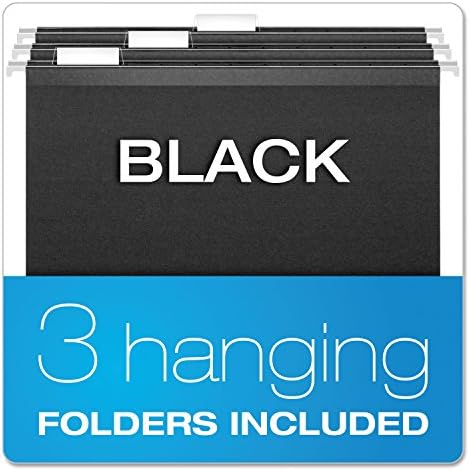 Pendaflex Portable File Box with File Rails, Hinged Lid with Double Latch Closure, Black, Includes 3 Letter Size Hanging Folders (41732)