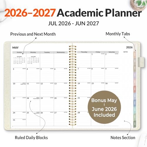 SUNEE 2026-2027 Weekly & Monthly Planner 9"x11.2" - 12 Month (July 2026 - June 2027), Vegan Leather Cover Planner Academic Year Calendar, Pocket, Notes, Monthly Tab, Beige