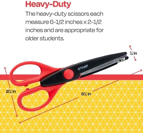 School Smart Paper Edger Scissors, 6-1/2 x 2-1/2 Inches, Assorted Colors, Set of 12