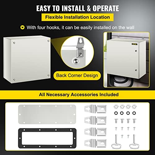 VEVOR NEMA Steel Enclosure, 24 x 24 x 12'' NEMA 4X Steel Electrical Box, IP66 Waterproof & Dustproof, Outdoor/Indoor Electrical Junction Box, with Mounting Plate
