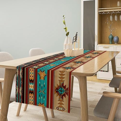 Aztec Table Runner,Ethnic Style Design Geometric Table Runners Dresser Scarves Table Setting Decor for Garden Farmhouse Wedding Party Holiday Dinner Home 13x120 Inch