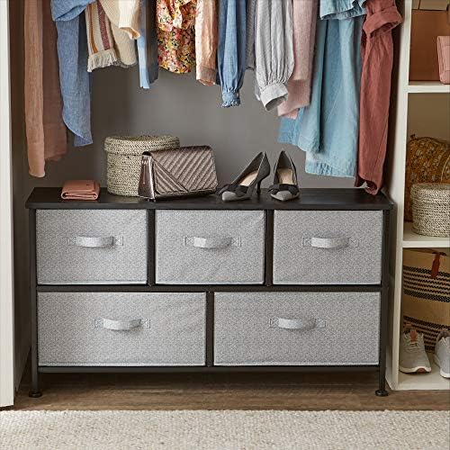 Amazon Basics Extra Wide Fabric 5-Drawer Storage Organizer Unit for Bedroom Closet, Black