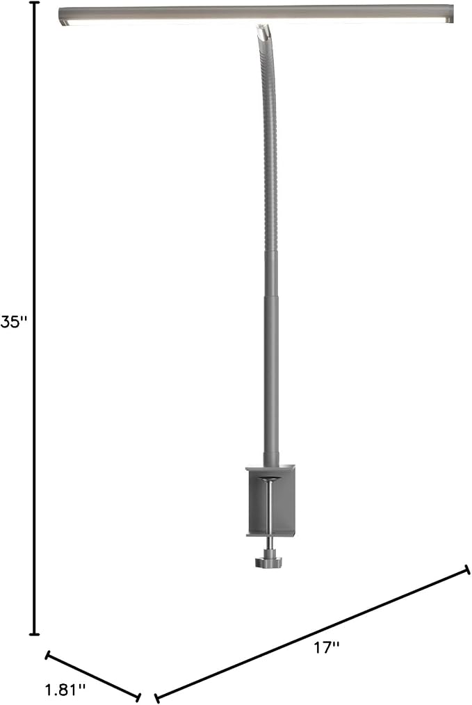 Airlonv LED Desk Lamp with Clamp, 17" Stepless Dimming Light, Grey | 2700K-6500K, 100 LEDs, 360° Gooseneck, Fits Up to 30" Monitors, Flicker-Free Lighting for Home Office, Study& Workbench