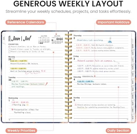 Planner 2026-2027, Monthly & Weekly Jul 2026-Jun 2027 Calendar Book | 6.3" x 8.5", Hardcover Spiral Planner with Tabs, School & Daily Pretty Agenda for Women, Students, Teachers, Stellar Whirl