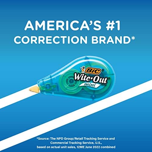 BIC Wite-Out Brand Mini Correction Tape (WOTM11-WHI), 16.4 Feet, white Correction Tape, Compact Tape Office or School Supplies (Pack of 12, 144 Count Total)