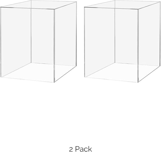 Marketing Holders 2 Pack 12" x 12" x 16" Clear Acrylic Display Box with One Open Side No Lid Versatile Tall Plastic Retail Product Riser Storage Bin or Wedding Floral Centerpiece Pedestal
