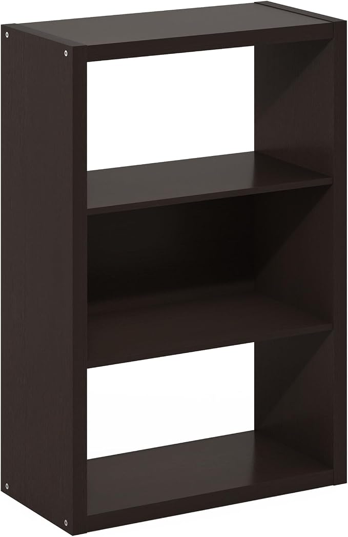 Furinno Viola 3-Tier Book Shelf, Extra Thick Frame Bookshelf, Dark Oak | Open Shelf, Open Back Design, 11.3" x 23.2" x 35.9", for Living Room, Bedroom, Home Office