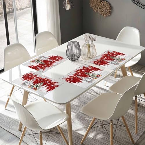 Christmas Gnome Placemats Set of 6, Winter Merry Christmas Tree Balls Heat Resistant Washable Table Place Mats Red Cotton Table Linens Party Holiday Decor for Kitchen Dining Outdoor Indoor