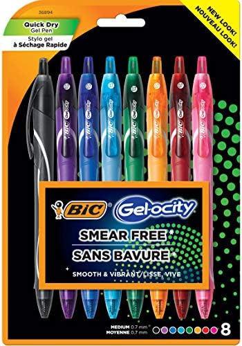 BIC Gelocity Quick Dry Gel Pens, 0.7mm, Assorted Colors, Pack of 8