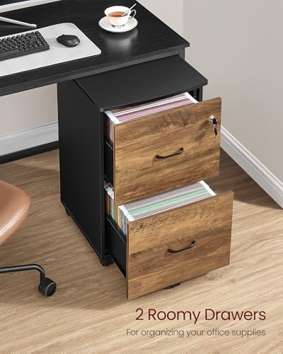 VASAGLE 2-Drawer File Cabinet, Small Rolling, Locking, Printer Stand