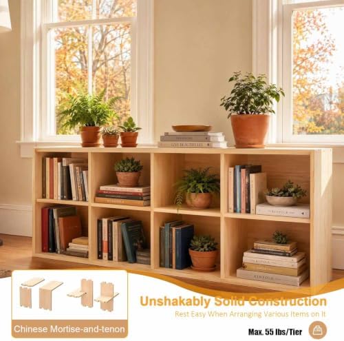 Solid Wood Horizontal Bookshelf,Cubby Storage Organizer,Vertical or Horizontal Bookcase,Hallway TV Stand,for Books, Photo Albums, Plants & Daily Necessities(23.6"-4Cube)