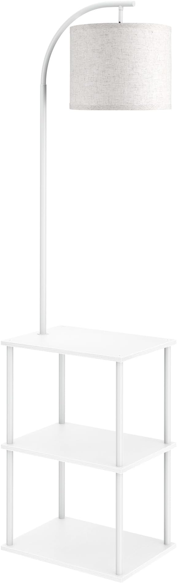 Floor Lamp with Table, Night Stand with Lamp, Narrow Side Table with 3CCT LED Bulb, Small Coffee Table, Modern End Table with Storage Shelves for Living Room Bedroom Home Décor, White
