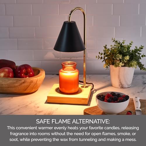 Mikasa 5.9x5.9x13.4 Inch Candle Warmer Lamp with Black Metal Shade and Wood Base, Electric Candle Warming Lamp with Dimmer
