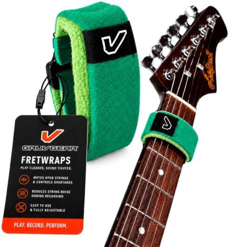 Gruv Gear Fret Wrap & Guitar Mute, Fretwrap for Acoustic, Electric & Bass | String Dampener Recording, Tapping & Practice Accessory (1 Pack, Large Green, Fits 6 String Bass, 8 String Guitar)