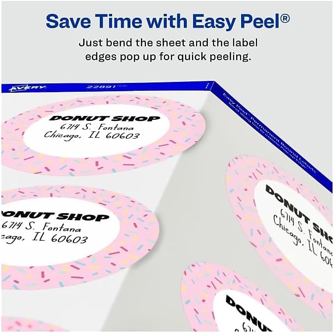 Avery Glossy White Labels, Sure Feed Technology, 3" Round Labels, Print-to-The-Edge, Laser/Inkjet, 60 Total (22891)