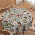 Woodland Animal Tablecloth, Grey Country Forest Hare Squirrel Owl Snake Snail Flowers Mushroom Print Table Cover for Picnic Party Holiday Home Kitchen Dining Table Decor, 70x70in