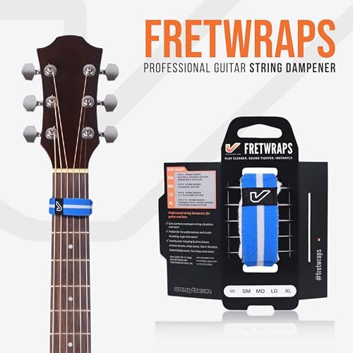 Gruv Gear Fret Wrap & Guitar Mute, Fretwrap for Acoustic, Electric & Bass | String Dampener Recording, Tapping & Practice Accessory (1 Pack, Large Blue/White, Fits 6 String Bass, 8 String Guitar)